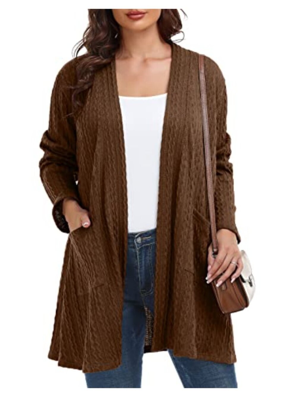 Women's Plus Size Open Front Knit Cardigan Long Sleeve with Pockets